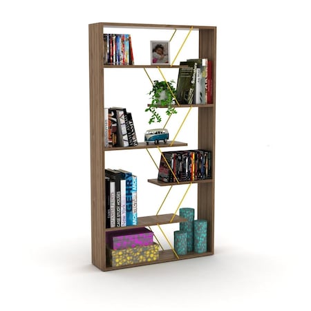 Homedora Tars Bookcase, Walnut & Yellow HD-ON20RF-160301